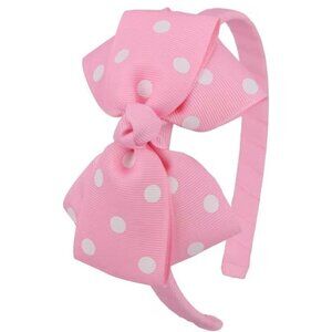 Cute Pink Polka Dot Hair Bow Headband for Girls and Toddler Handmade Accessory